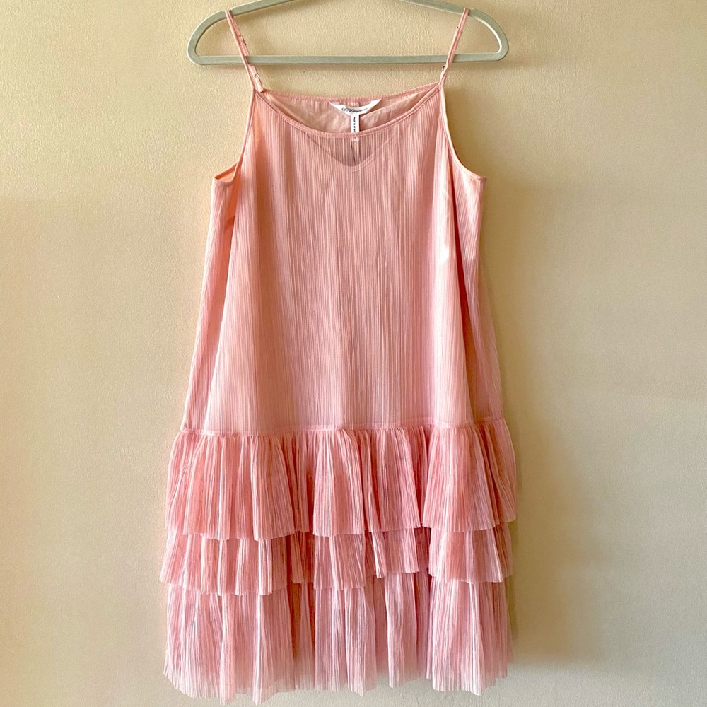 BCBG Pink Ruffle Dress in Size M. New With Tags